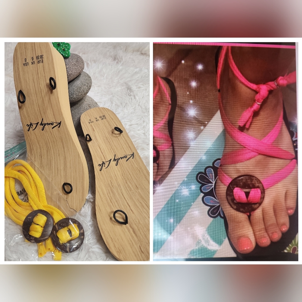 Kandy Life Interchangeable Wedge Sandals  Womens Size 8/ YELLOW, Tan/ NWT